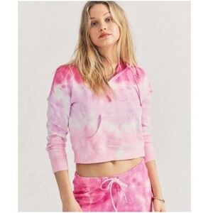 LoveShackFancy Pink Tie Dye Hoodie Sweatshirt Cropped Pullover Drawstring Small